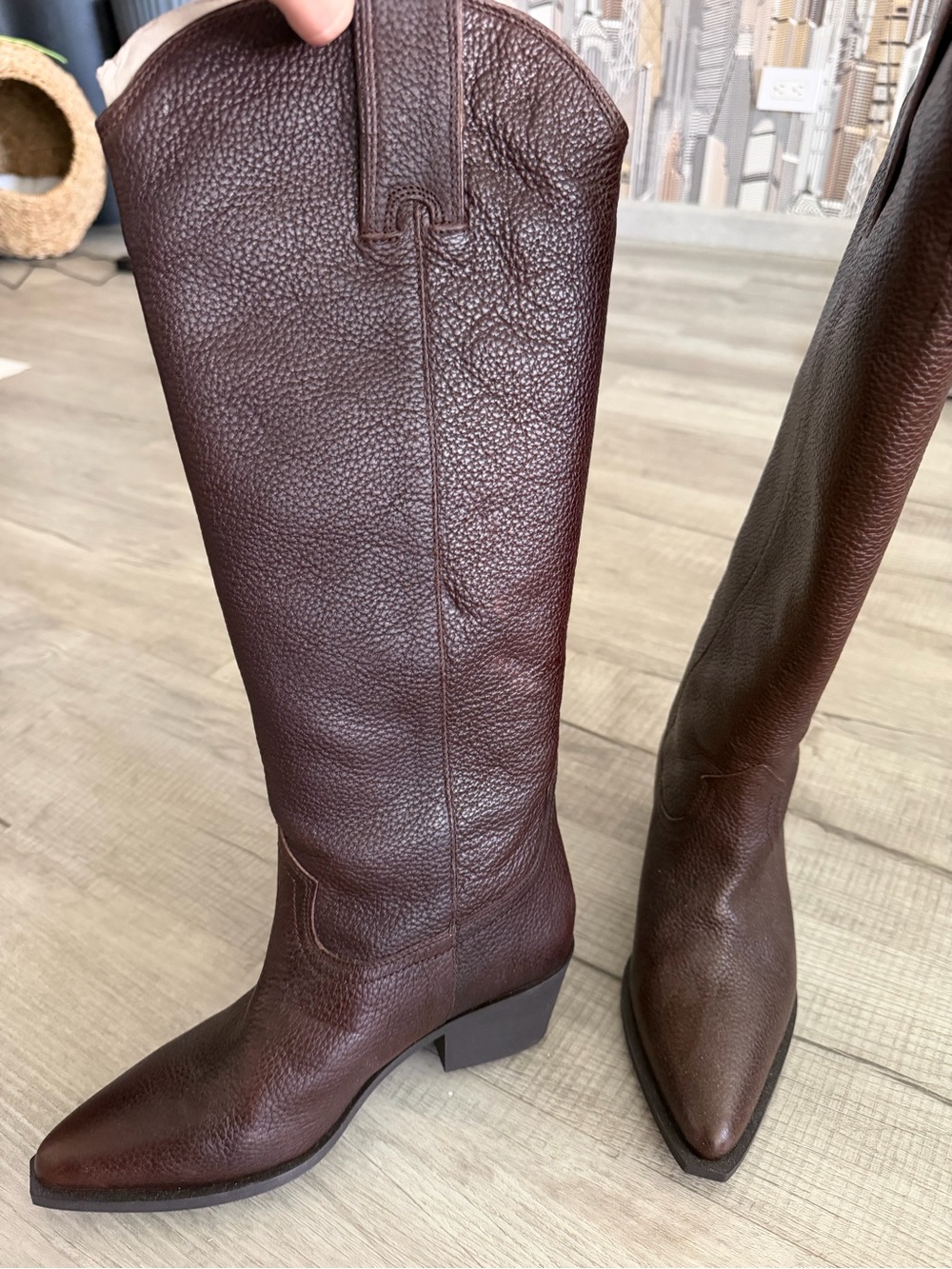 Zara Women's Dark Brown Leather Knee-High Heeled Boots